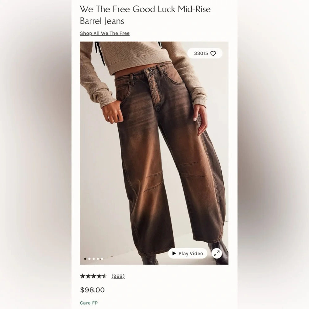 🔥Free People Good Luck Mid-Rise Barrel Jeans In Root Beer We The Free - Picture 11 of 14